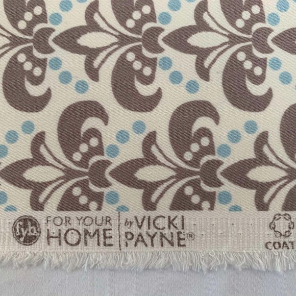 7.2 Yards Free Spirit Designer Vicki Payne Aqua Cream Gray Fleur De Lis Fabric - Picture 3 of 6